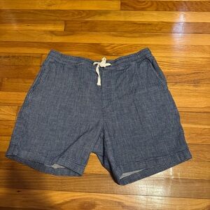 marine layer men’s 6” saturday beach short navy textured cotton/linen blend